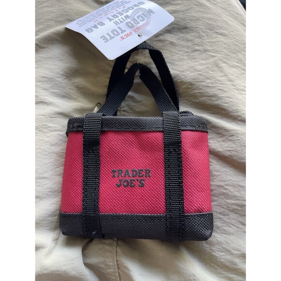 Trader Joe's Micro Tote with Grocery Bag Red with Black - New With Tag - Picture 2 of 2